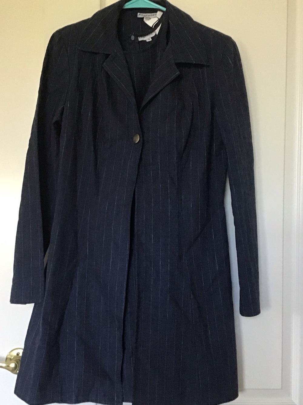 2 Pieces: Rampage Navy Pinstripe Dress & Long Suit Jacket